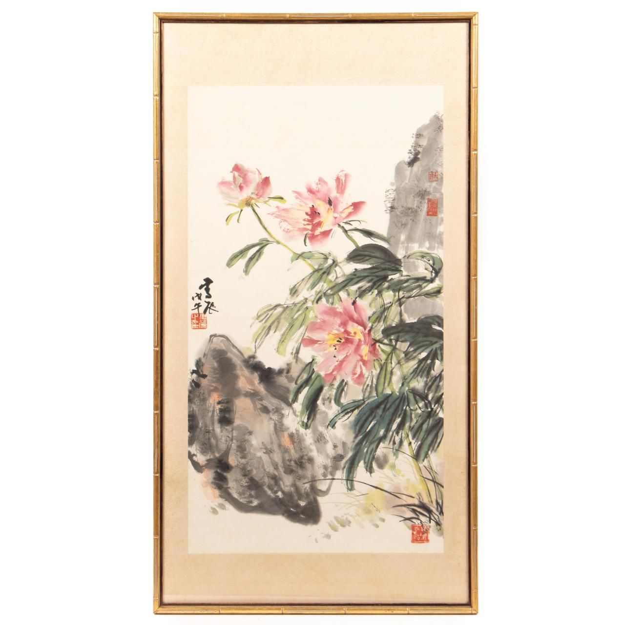 FRAMED CHINESE SCROLL WITH FLORALS 35d9ec