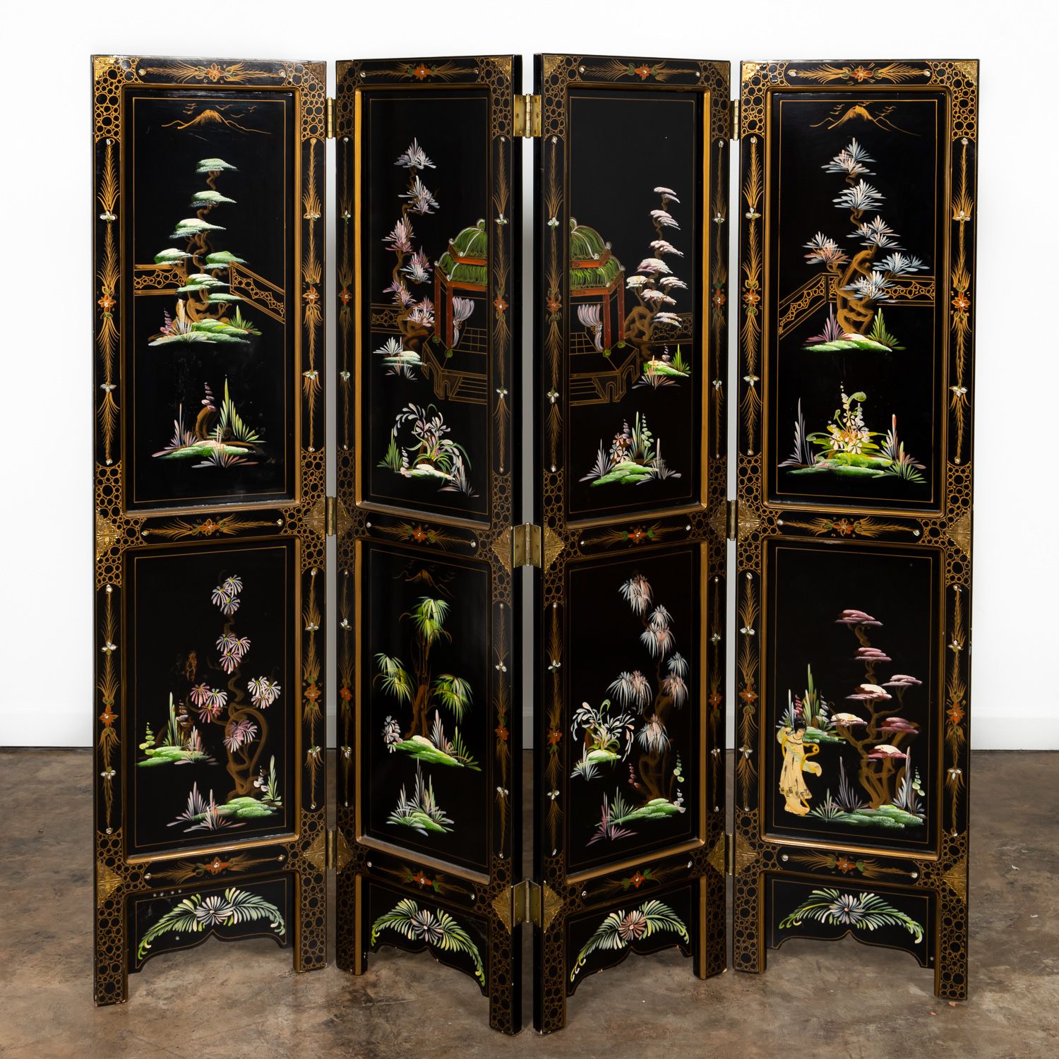 CHINESE BLACK LACQUERED FOUR PANEL 35d9ed