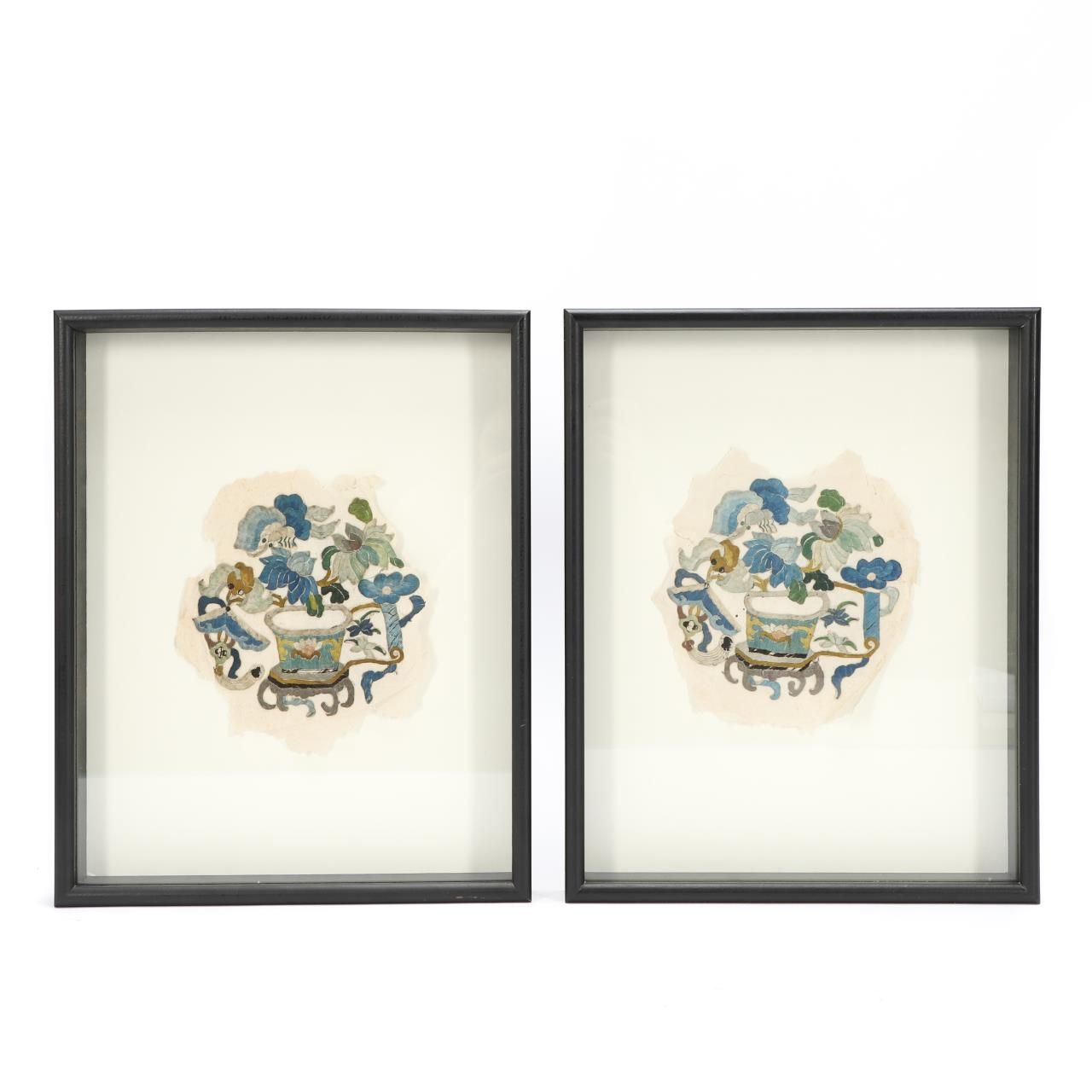 PAIR BLACK FRAMED CHINESE EMBROIDERIES 35d9ef