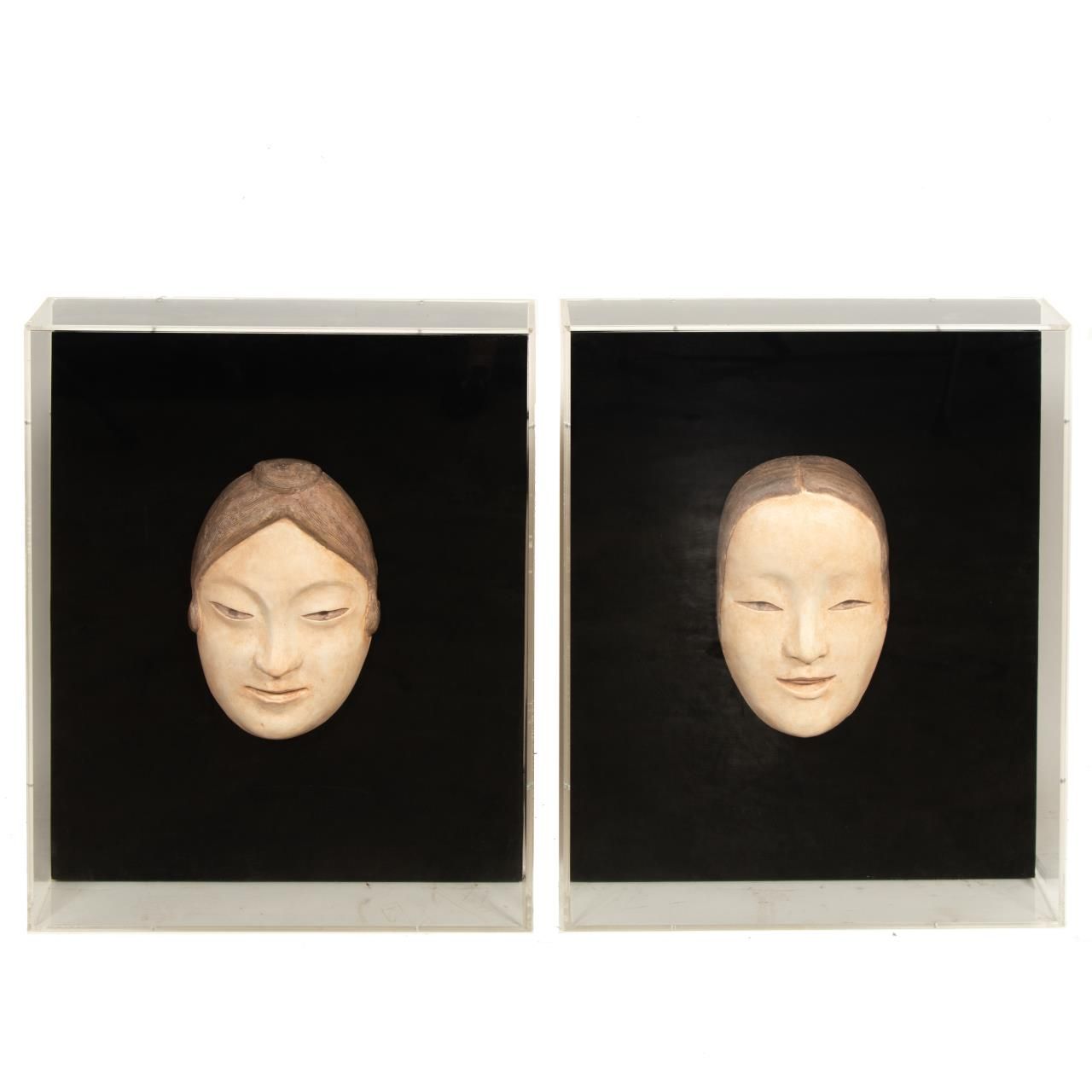 PAIR JAPANESE CLAY NOH MASKS IN 35dadf