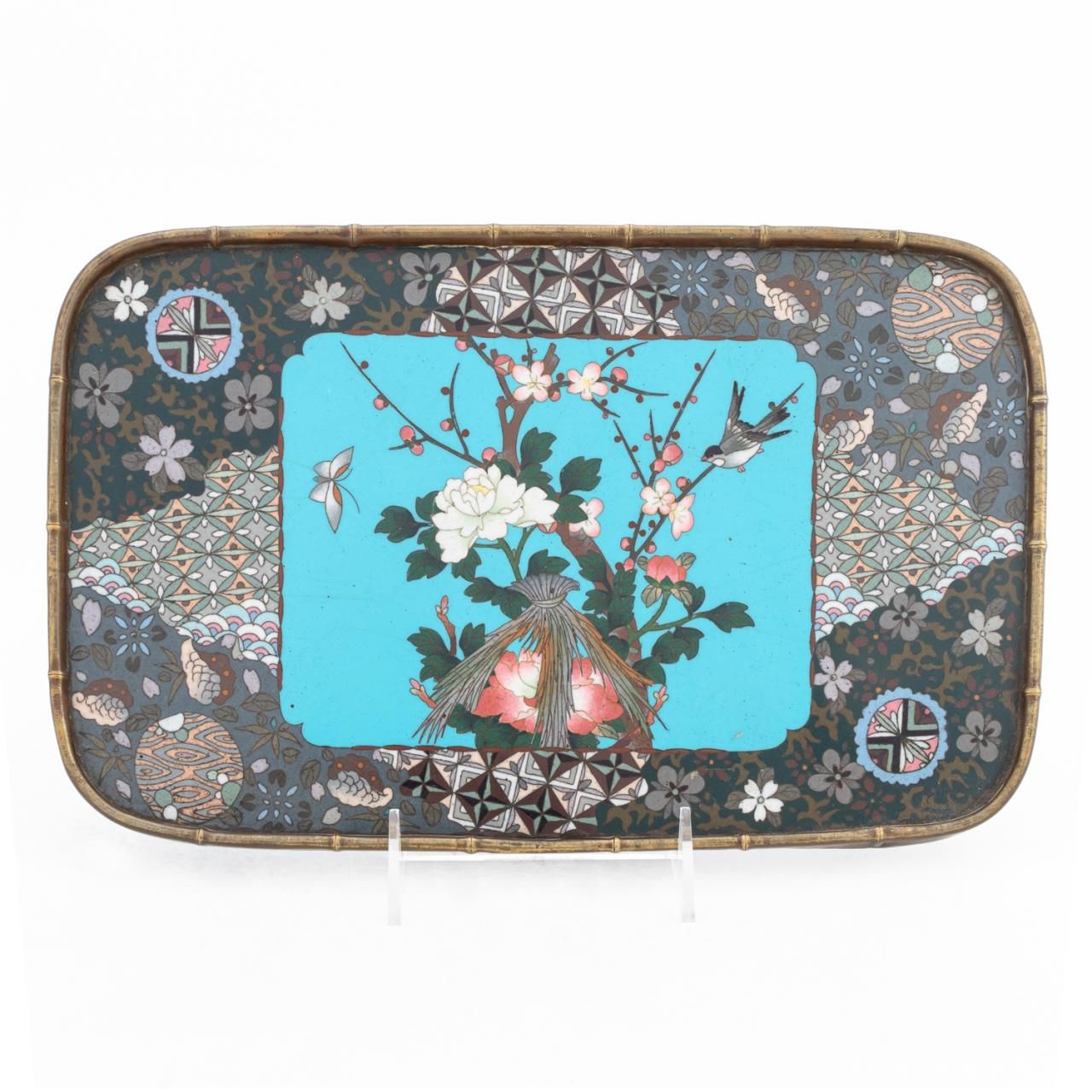 CHINESE CLOISONNE TRAY BIRD  35db37