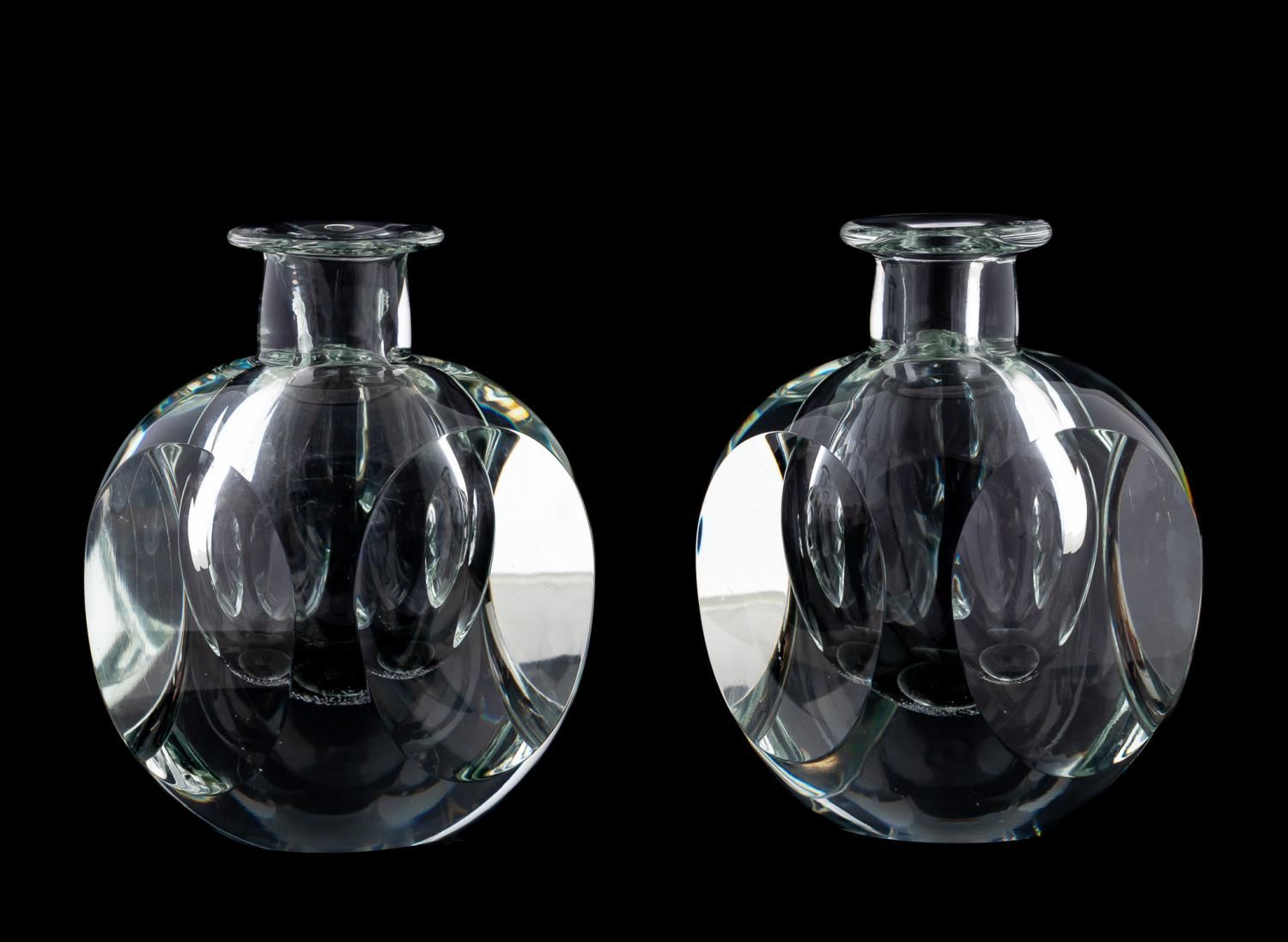 PAIR MID CENTURY GLASS BOTTLE 35db63