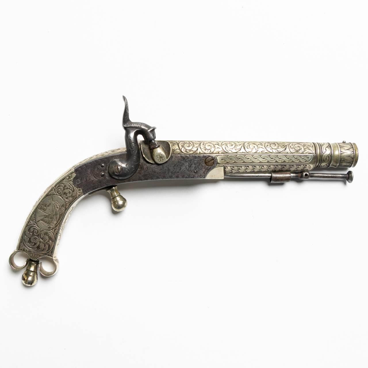 PAIR ITALIAN SILVER MOUNTED FLINTLOCK