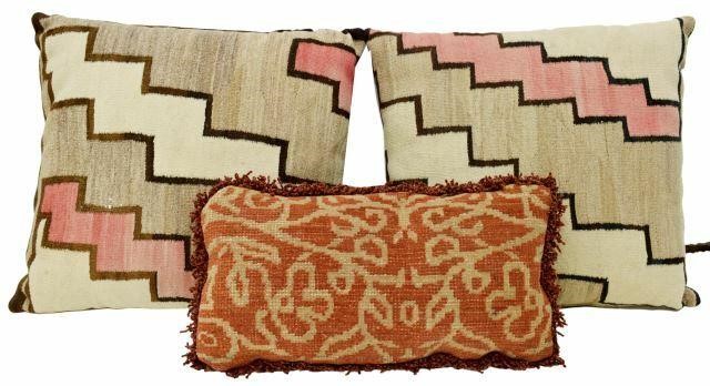 (3) DECORATIVE KILIM-FRONT THROW