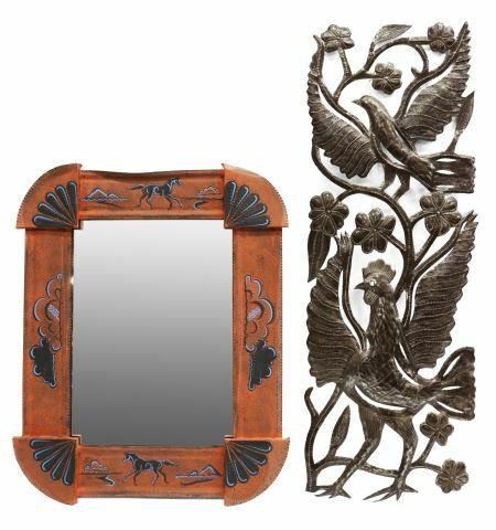  2 WORKED METAL FOLK ART MIRROR lot 35b654