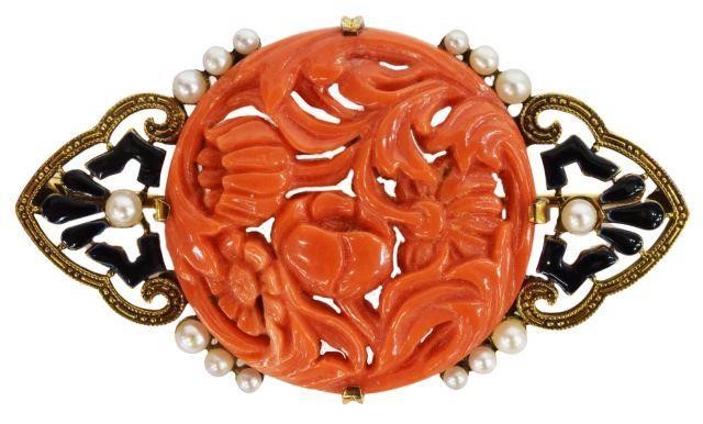 14KT GOLD CARVED CORAL ENAMEL 35b674