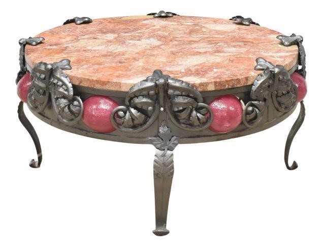 ITALIAN MARBLE-TOP IRON & GLASS