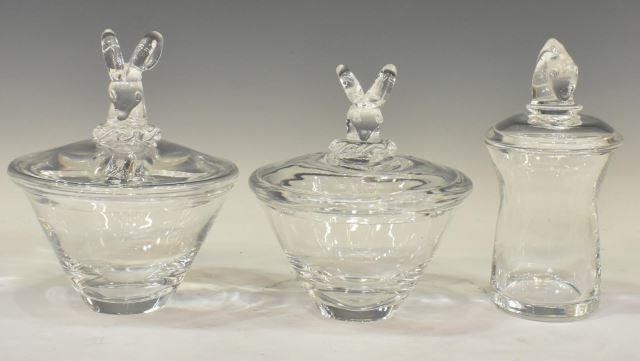 (3) STEUBEN ART GLASS COVERED CANDY