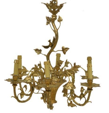 FRENCH BRONZE FLOWER BASKET SIX LIGHT 35b714