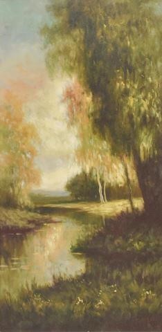 K. PIERRE FRAMED FOREST PATH PAINTING,