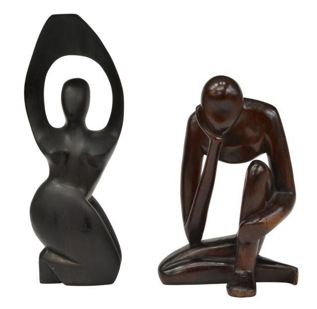 (2) MODERN ABSTRACT FIGURAL WOOD CARVINGSModern