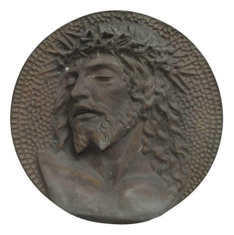 PATINATED METAL MEDALLION CHRIST 35b8a5