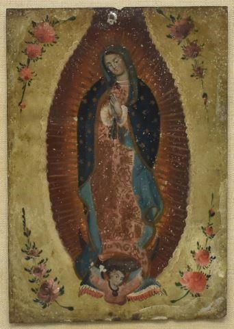 FRAMED MEXICAN TIN RETABLO VIRGEN OF