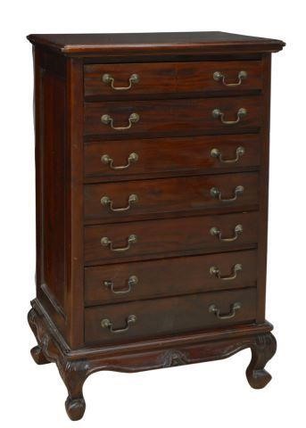 HAND-CARVED MAHOGANY SEVEN-DRAWER