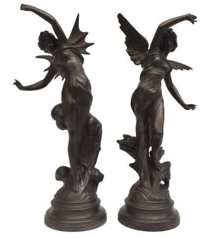 (2) PATINATED METAL WINGED FEMALE FIGURES(lot