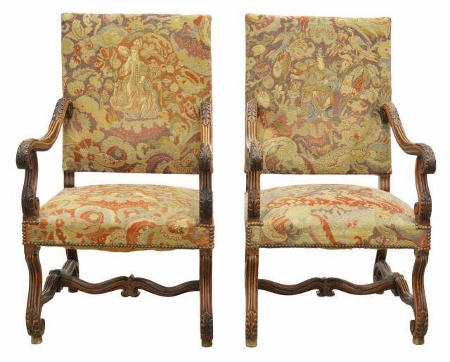  2 FRENCH LOUIS XIV STYLE UPHOLSTERED 35b8ea