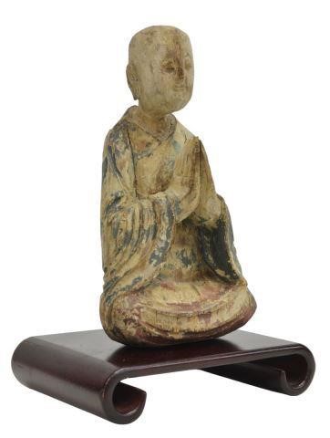 CHINESE CARVED WOOD SEATED BUDDHA