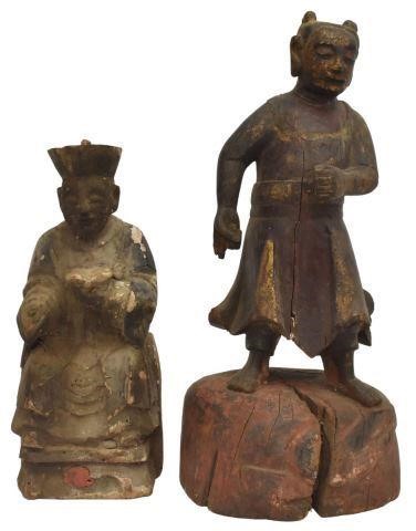 (2) CHINESE CARVED TEMPLE FIGURES(lot