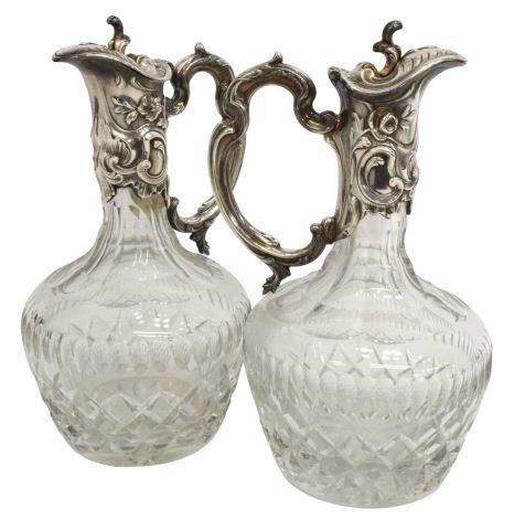 2) HEAVY SILVERPLATE-MOUNTED CUT GLASS