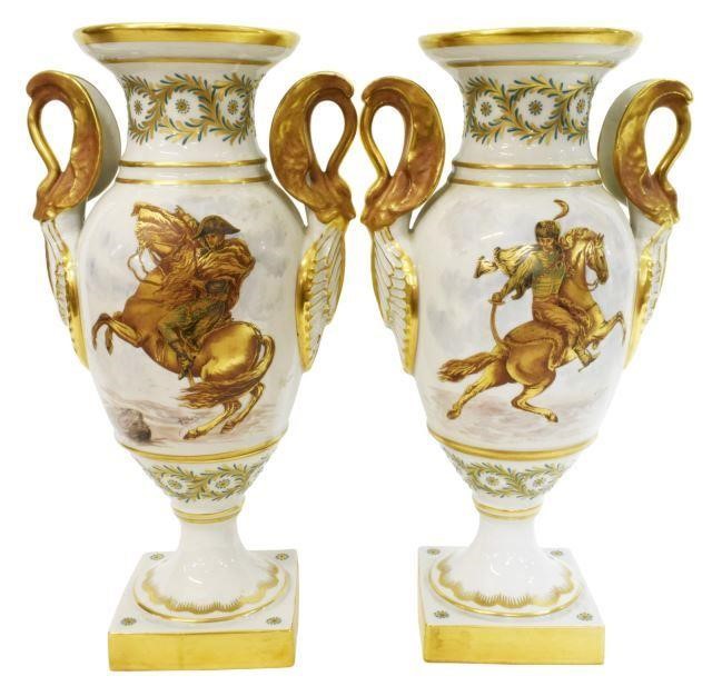 (2) SEVRES STYLE NAPOLEONIC GILT PORCELAIN