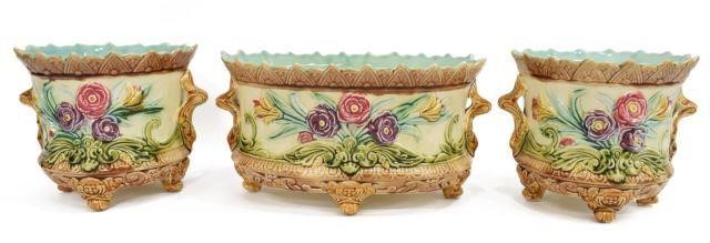  3 FRENCH MAJOLICA JARDINIERE 35b9b3