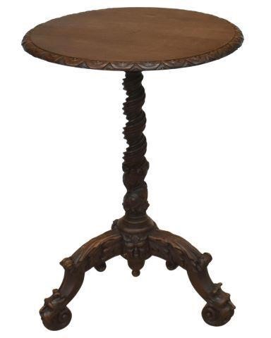 FRENCH CARVED WALNUT PEDESTAL TABLEFrench