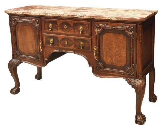 CHIPPENDALE STYLE MARBLE-TOP OAK