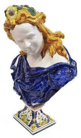 FINE FRENCH FAIENCE BUST OF APOLLO  35babd