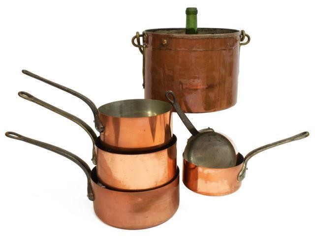  6 FRENCH COPPER CAULDRON GRADUATED 35bad3