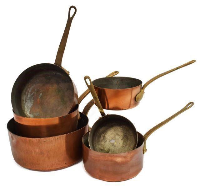  6 FRENCH COPPER GRADUATED SAUCEPANS lot 35bad1