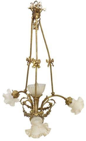 FRENCH GILT METAL FOUR-LIGHT CHANDELIERFrench