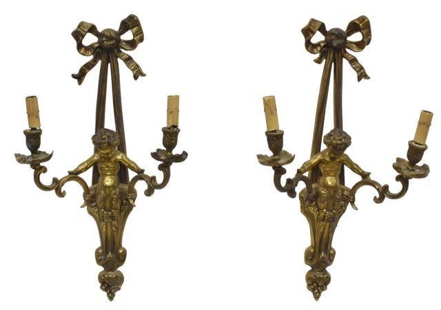 (2) FRENCH STYLE BRASS CHERUB 2-LT