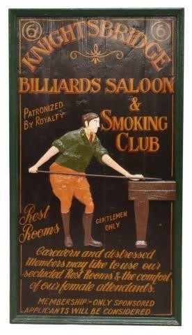 ENGLISH PAINTED WOOD BILLIARDS PUB SIGNEnglish