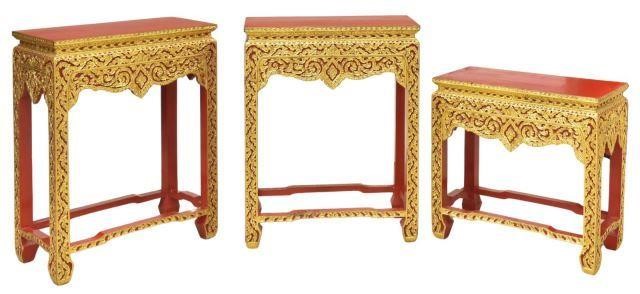 (3) THAI PARCEL GILT & RED LACQUERED