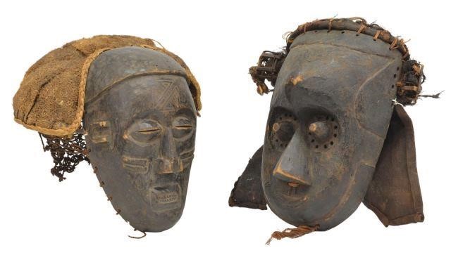  2 AFRICAN CARVED WOOD MASKS KUBA 35bc44