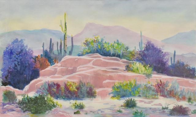 SIGNED WATERCOLOR ARIZONA DESERT LANDSCAPEFramed