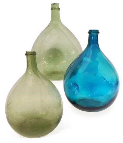 (3) FRENCH GREEN & AQUAMARINE GLASS