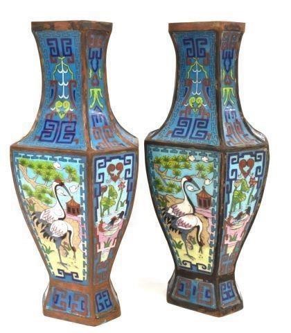  2 CHINESE CLOISONNE ENAMEL CRANE 35bd33