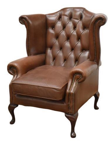 QUEEN ANNE STYLE TUFTED LEATHER WINGBACK