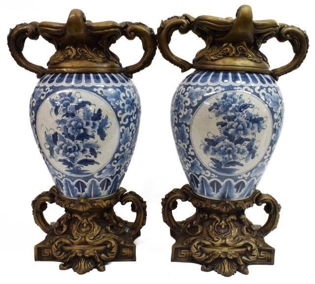 (2) BRONZE-MOUNTED BLUE & WHITE PORCELAIN