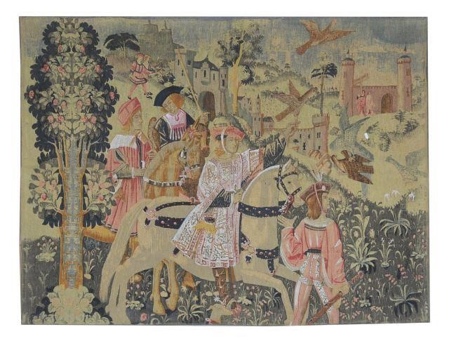 FRENCH FALCON HUNT SILKSCREEN WALL TAPESTRYFrench