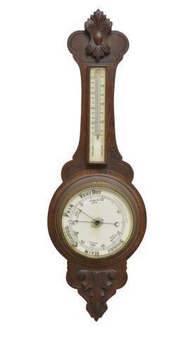 ENGLISH CARVED OAK ANEROID BAROMETER