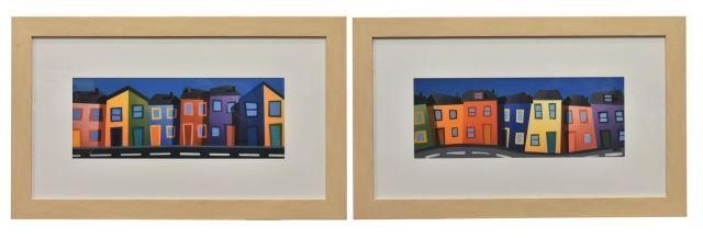 (2) FRAMED PRINTS COLORFUL HOUSES ON