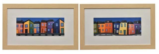 (2) FRAMED PRINTS COLORFUL HOUSES