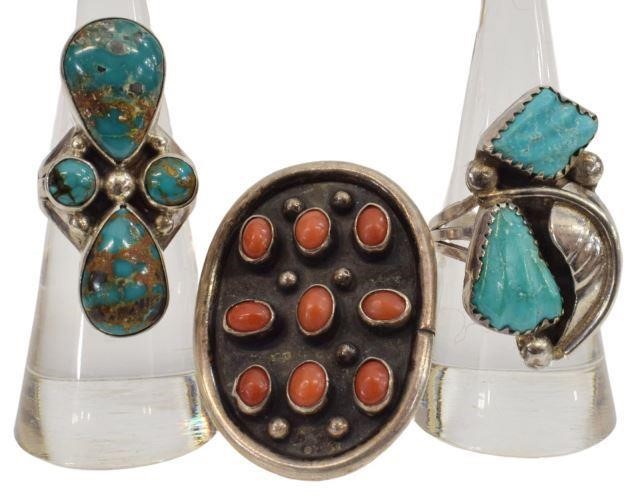  3 NATIVE AMERICAN SILVER TURQUOISE 35bf99