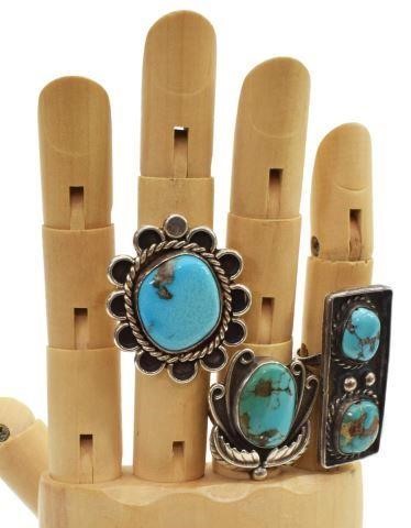  3 NATIVE AMERICAN SILVER TURQUOISE 35bfea