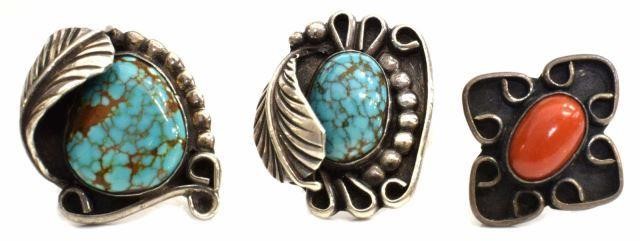 (3) NATIVE AMERICAN SILVER TURQUOISE
