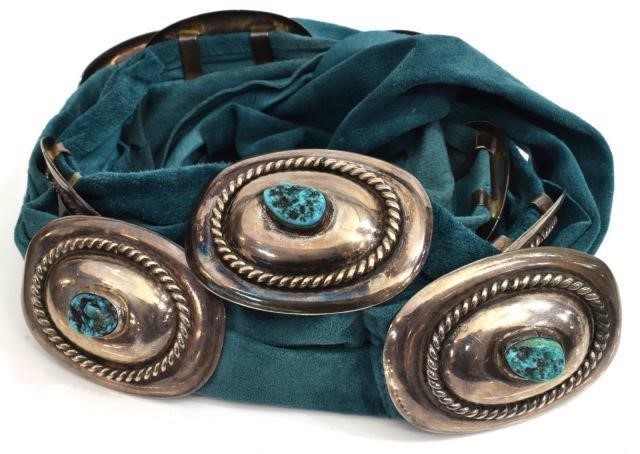 NATIVE AMERICAN SILVER & TURQUOISE CONCHO