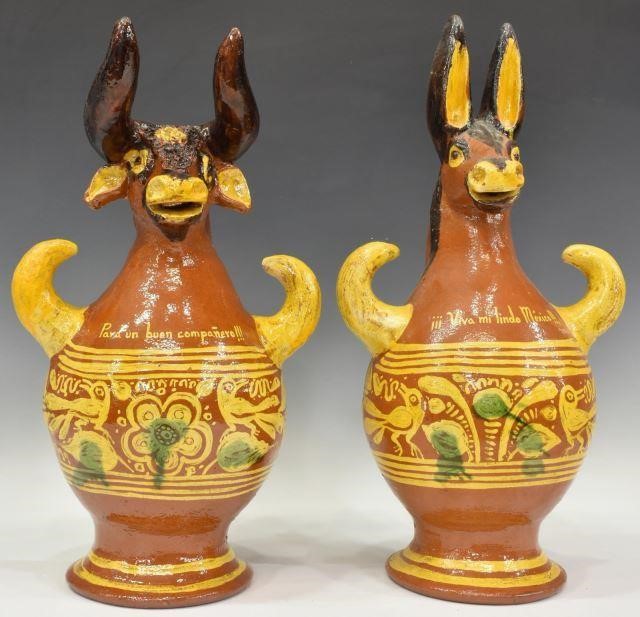  2 MEXICO REDWARE DONKEY BULL 35c075