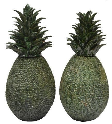  2 GLAZED PINEAPPLE FORM URNS  35c097